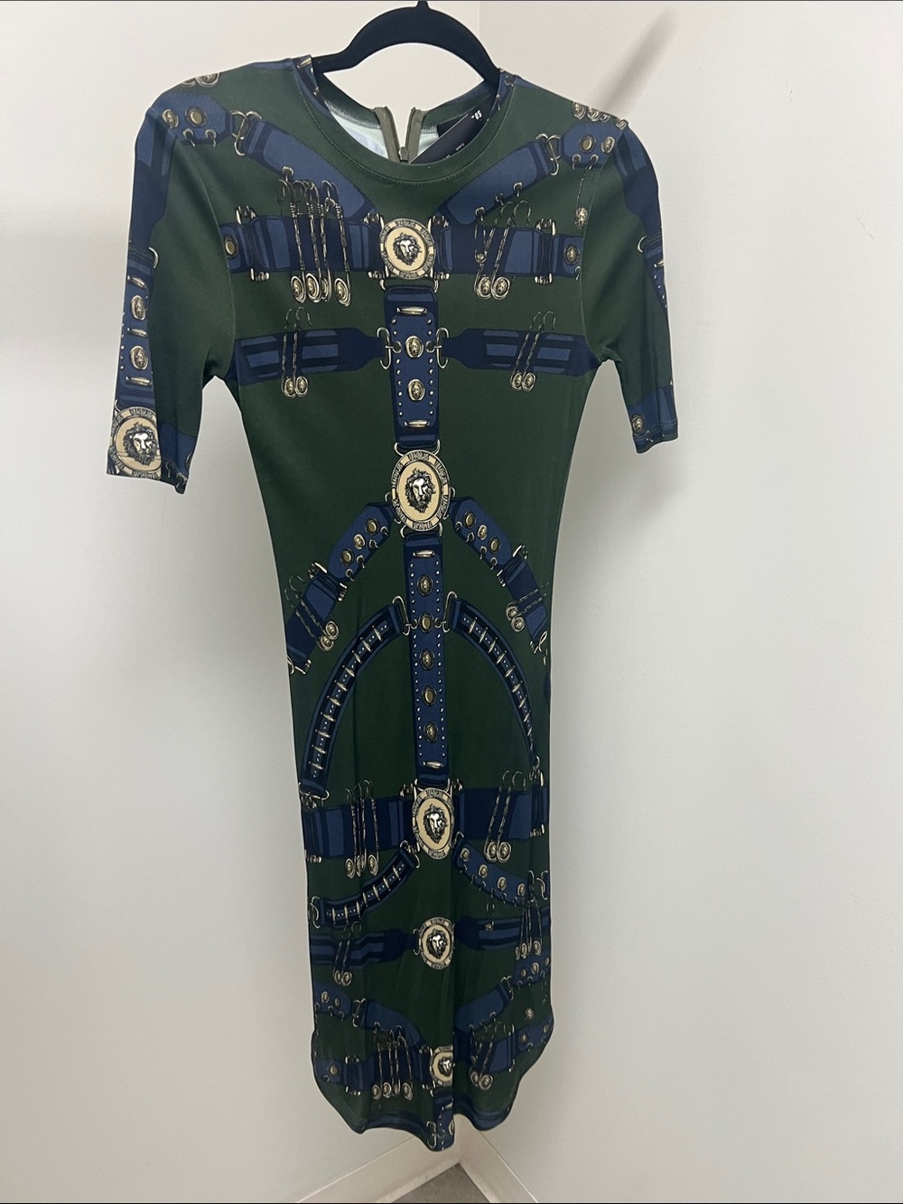 Versus Versace Green & Navy Belt-Print Midi Dress